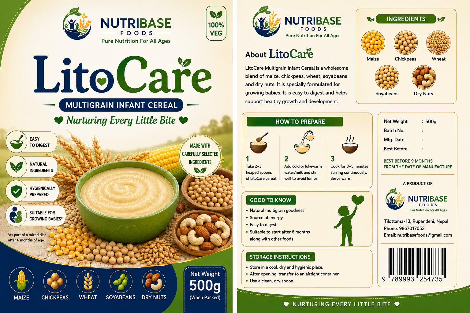 LitoCare nutritious cereal blend by NutriBase Foods for babies 6 months and above.